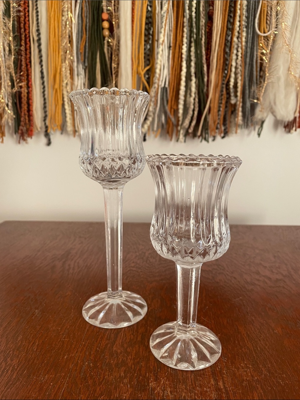 Clear Glass Ribbed Candle Holders - Pair